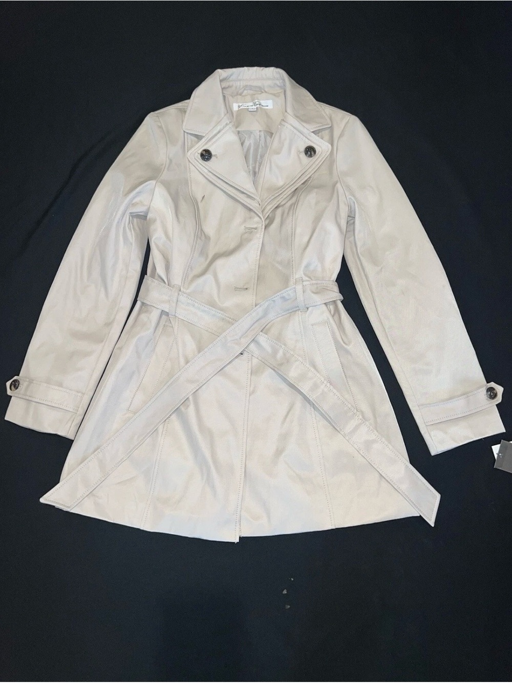 Kenneth Cole Style Romot893 Women’s Light Beige Trench Coat with Belt,size L